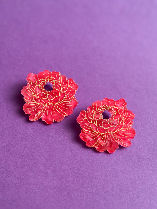 Dilataciones Peonía flor japonesa estilo tatuaje tradicional en metacrilato rosa