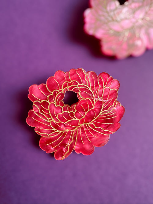 Dilataciones Peonía flor japonesa en metacrilato rosa y oro — otra vista